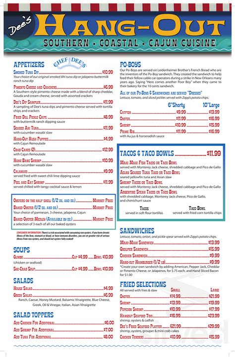 Dees hang out menu - COVID update: Dee's Hang Out has updated their hours, takeout & delivery options. 1402 reviews of Dee's Hang Out "Great place to eat! The blackened grouper meal is SUPER good. 